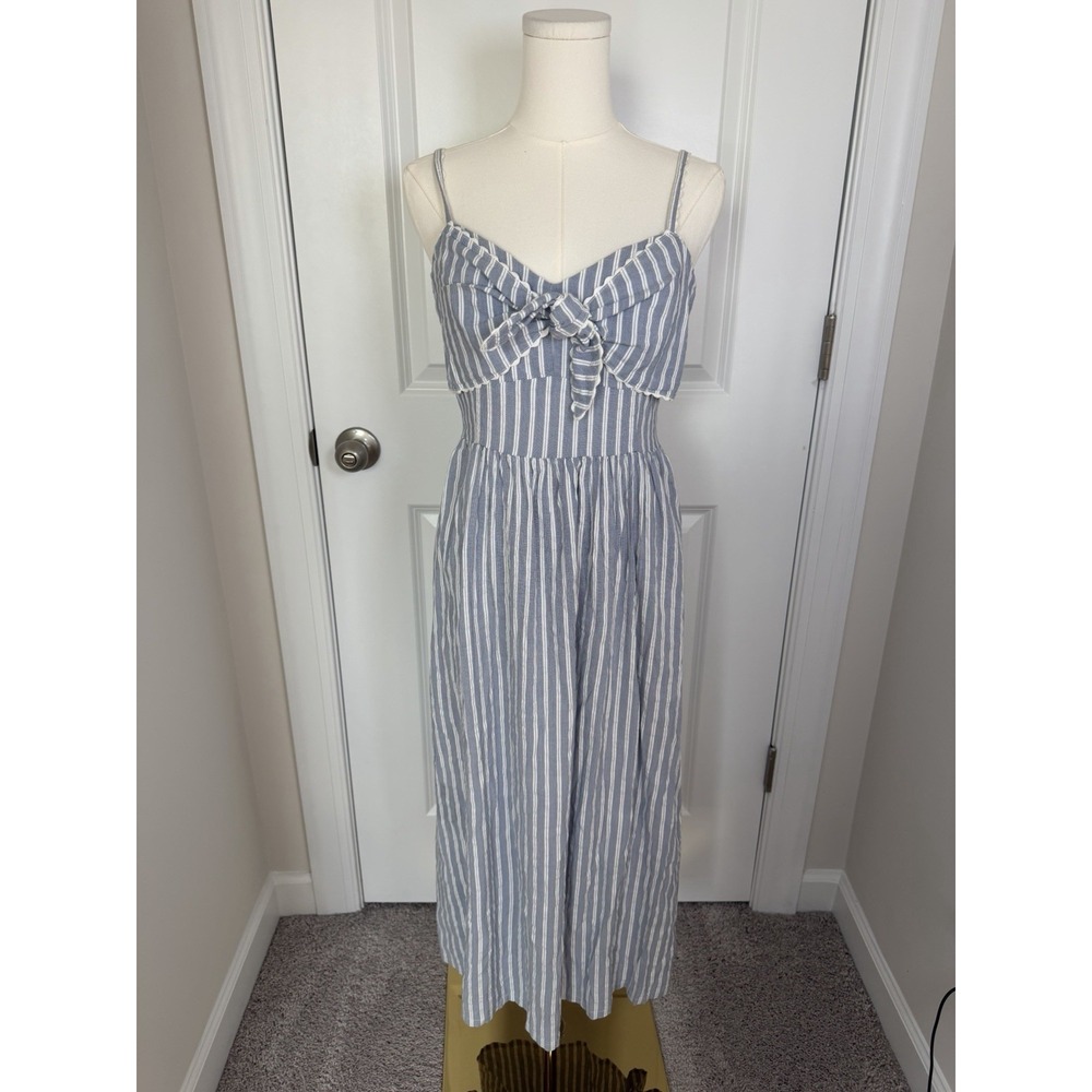 Old Navy Women's Fit And Flare Seersucker Midi Dress Small Nautical Beach